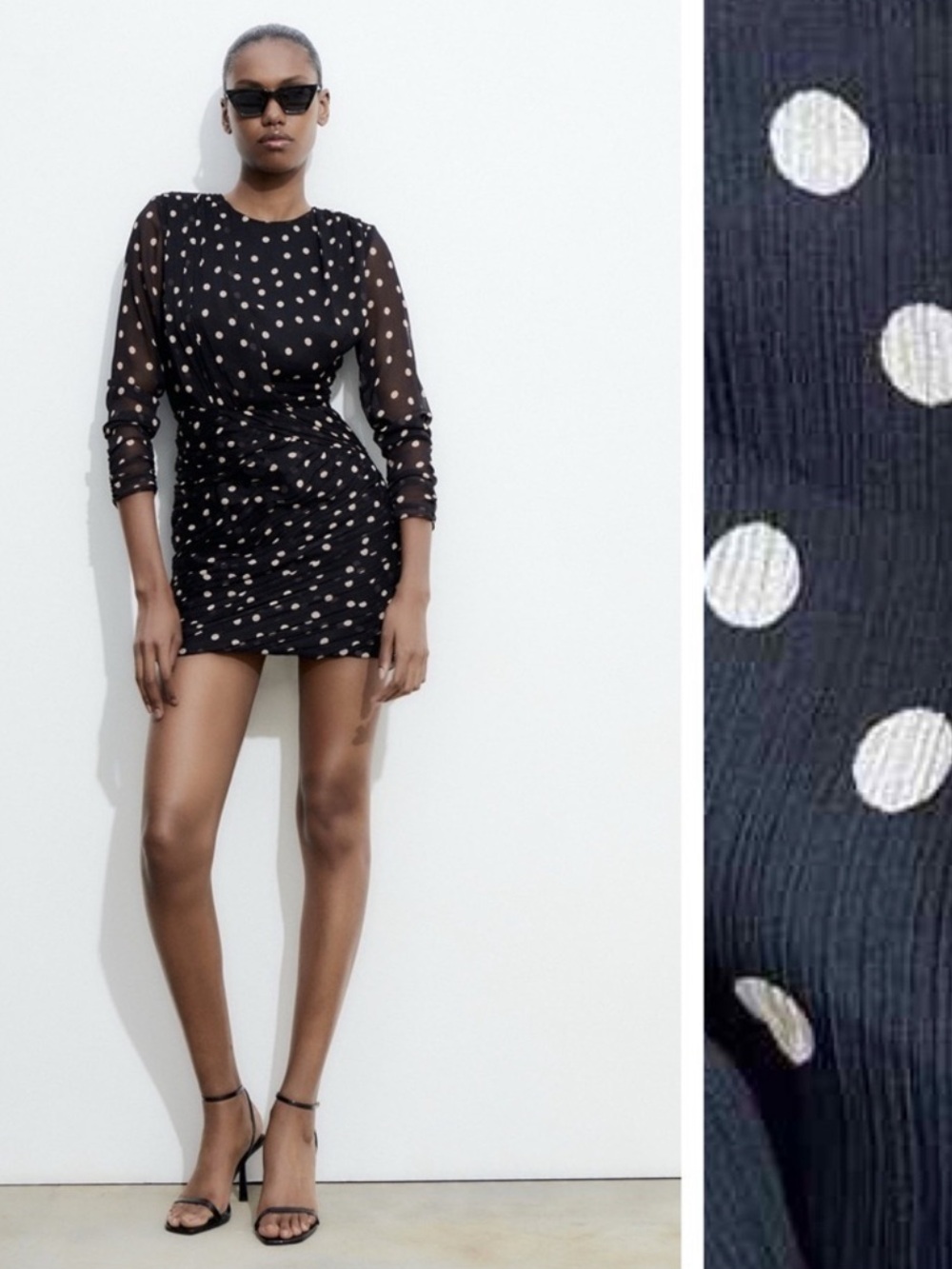 Zara Black Mini Dress with White Polka Dots